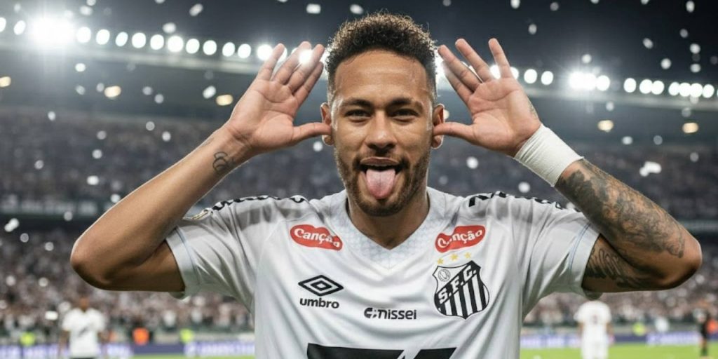 imagem de neymar no santos comemorando um gol