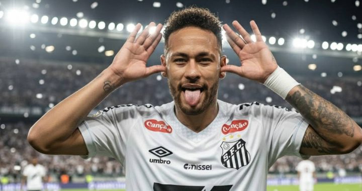 imagem de neymar no santos comemorando um gol