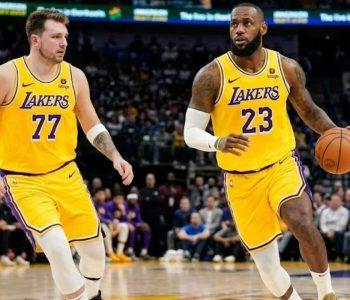 imagem dos dois melhores jogadores do Lakers para a temporada: James e Doncic